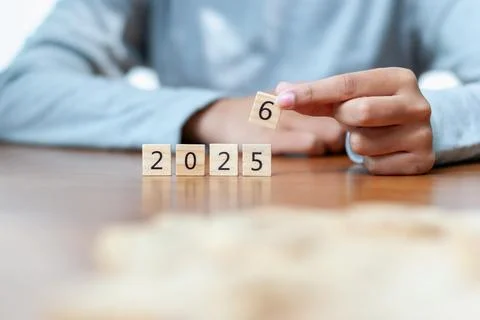Indoor learning concept tracking progress to 2025 using number blocks in a .. Stock Photos