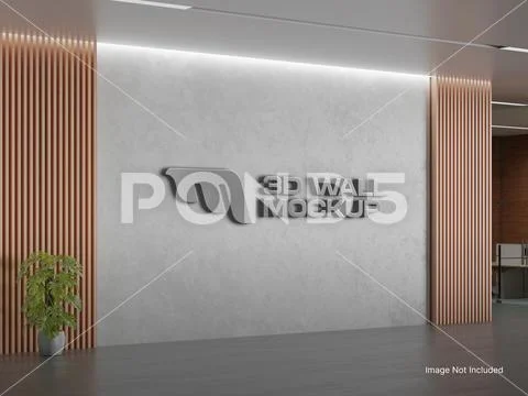 Indoor Logo Mockup on a Wall for Office Loby Plantilla PSD