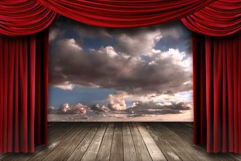 Indoor Perormance Stage With Red Velvet Theater Curtains Stock Photos