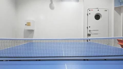 Indoor Ping Pong Table Set Up in Ship Recreation Room Stock Footage 345781804