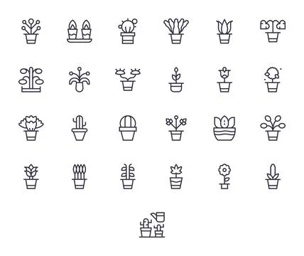 Indoor Plant Premium Vector Bundle with 25 Retina Ready Editable Regular Li.. Stock Illustration