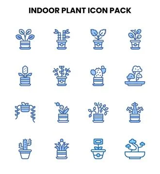 Indoor Plant Two Colour Bundle Icons Pack 스톡 일러스트