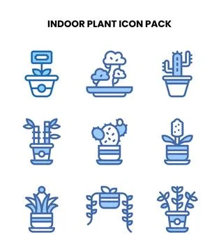 Indoor Plant Two Colour Bundle Icons Pack Stock Illustration