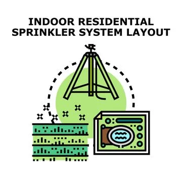 Indoor residential sprinkler system layout planning concept Stock Illustration