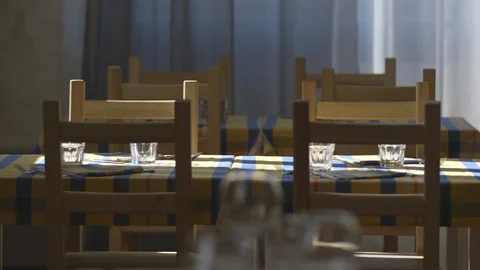 Indoor set tables with beautiful sun rays Stock Footage 88327240