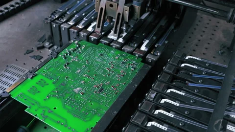 Indoor shot of automatic process of SMD montage conducted by professional Stock Footage 221450200