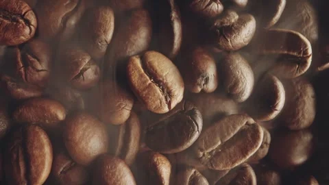 Indoor Steaming Coffee Beans Macro Shot For Cafe Promo Stock Footage 333130577
