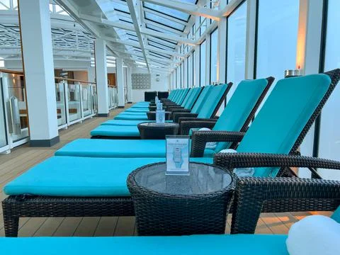An indoor sundeck on a cruise ship for the Haven Suite guests on the Norwegia Stock Photos