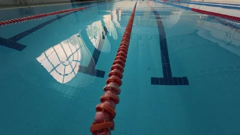 Indoor Swimming Pool Empty Lanes with Red Dividers Stock-Footage 342019920