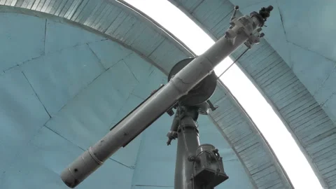 Indoor Telescope In A Astronomical Observatory When The Dome Door Closes. Stock Footage 146325910