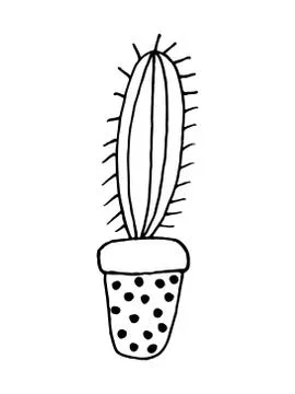 Indoor vector flower cactus painted in one line style black on white backgrou Stock Illustration