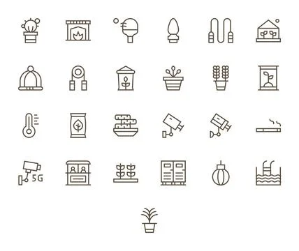 Indoor Vector Icon Toolkit featuring 25 Grid Fitted 64x64 Regular Line elemen Stock Illustration
