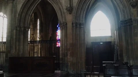 Indoor View and Walk Inside the Caen Church of Saint-Pierre Stock-Footage 148079054