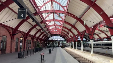 Indoor view of platform and tracks at Malmo Central Station, Sweden Stock Footage 339286878