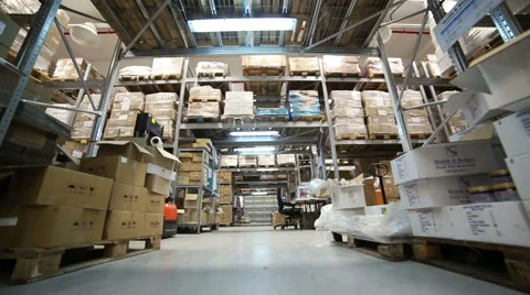 Indoor warehouse with boxes Stock Footage 62802793