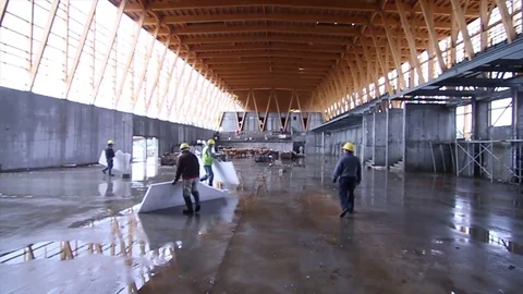 Indoor warehouse with workers Stock Footage 77099718