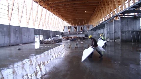 Indoor warehouse with workers Stock Footage 77099721