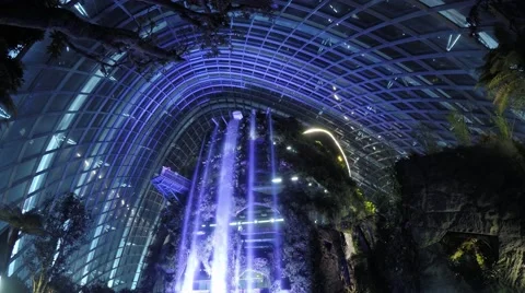 Indoor Waterfall at Cloud Forest Time Lapse, Gardens by the Bay, Singapore Stock Footage 58705260