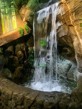 Indoor Waterfall Feature Inside a Modern Architectural Space Stock-Fotos