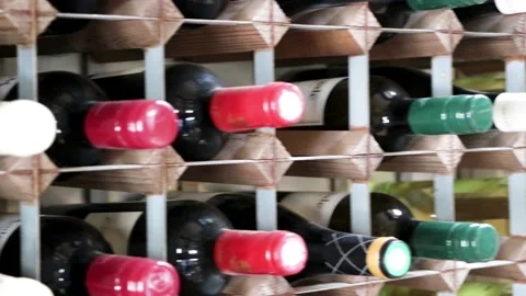 Indoor wine rack right to left pythouse kitchen gardens, wiltshire 스톡 동영상 137396695