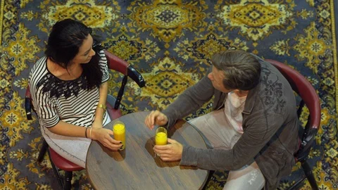 Indoors, Day, High Angle View, Sitting, Talking, Table, Chair, Bar, Leisure, Stock Footage 94014133