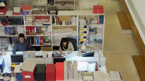Indoors, Day, High Angle View, Business, White Collar Worker, Desk, Office, Stock Footage 94032631