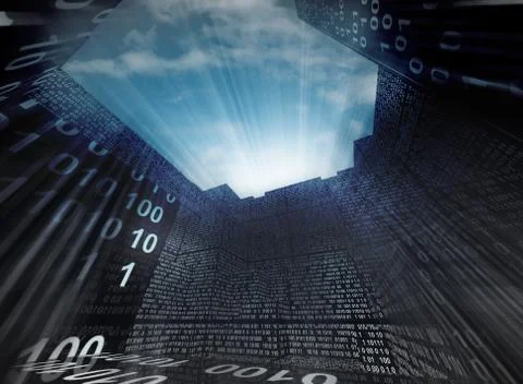 Indoors of modern computer device with binary code illustration Illustrazione stock