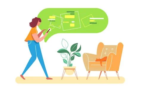 Indoors with Smartphone Stock Illustration