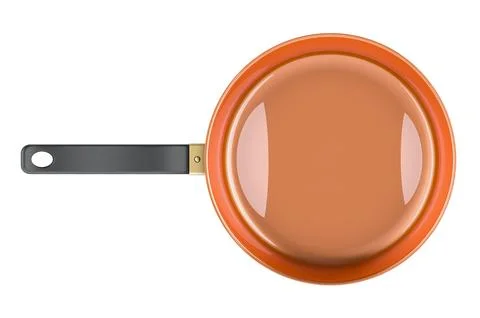 Induction Copper Ceramic Frying Pan, top view. 3D rendering Stock Illustration