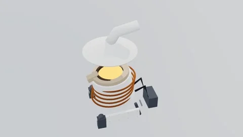 Induction furnace foundry 3d loop white background 3D animation seamless loop Stock Footage 341849358
