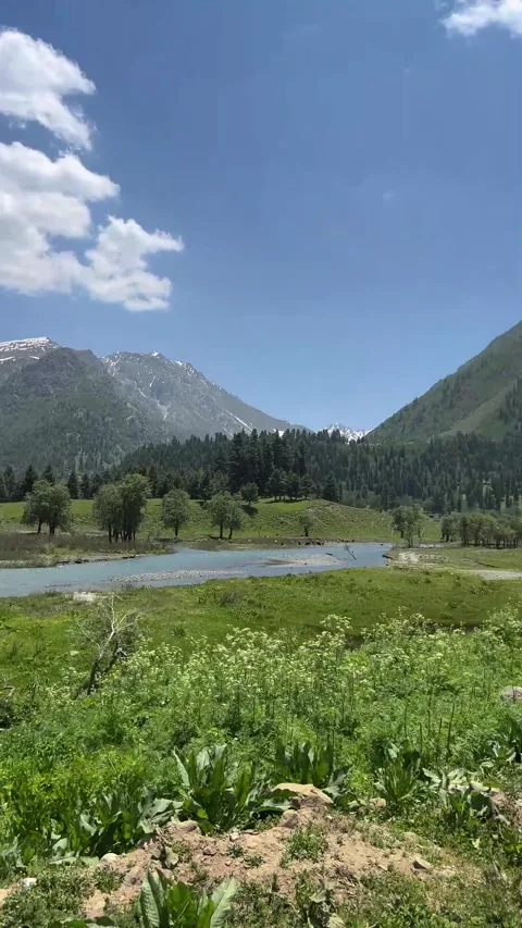 Indus River Along Astore Skardu Road Pakistan | Crystal Clear Blue Water and Rug Stock Footage 345390919