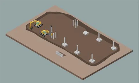 Indusrial warehouse building process. Isometric illustration of house Stock Illustration