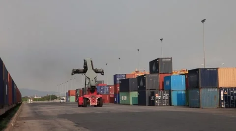 Industrial 1 Crane Cargo Loader Container Cart Trolley Carriage Bogie Delivery Stock Footage 47590081