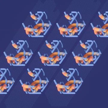 Industrial 3D Abstract Nodes with Dynamic Blue and Orange Contrast イラスト素材