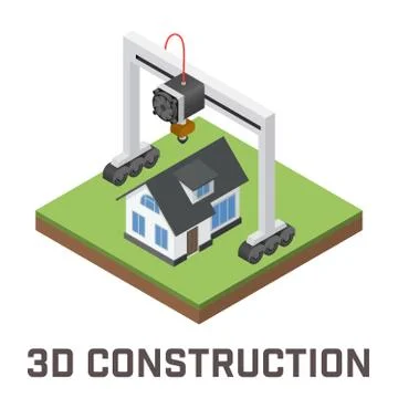 Industrial 3D printer prints a house concept Stock Illustration