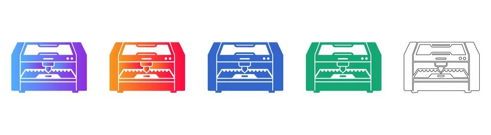 Industrial 3D Printer Vector Icons Stock Illustration