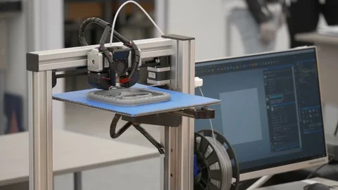 Industrial 3D Printing.The printer prints a 3D prototype parts modeled on the Stock Footage 78626959