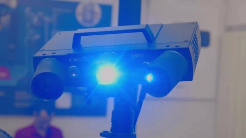 An industrial 3D scanner captures data from a model of the temple complex Stock-Footage 333417228