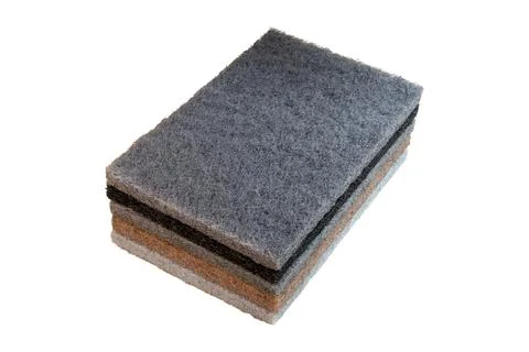 Industrial abrasive scrubbing pads stack, multi color surface preparation too Stock Photos