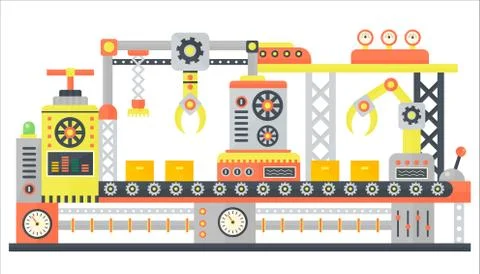 Industrial abstract machine line in flat style. Factory construction machinery Illustrazione stock