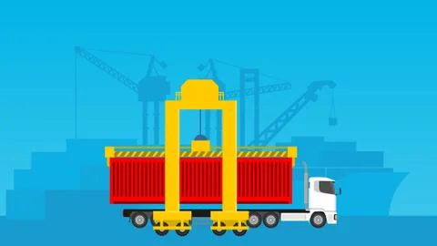 Industrial activity loading/ unloading  supply chain management illustration Stock Illustration