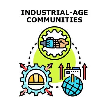 Industrial age communities evolving global manufacturing production Illustrazione stock