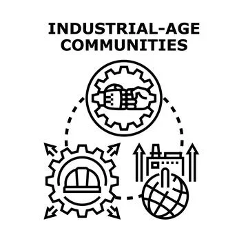 Industrial age communities evolving global manufacturing production Illustrazione stock