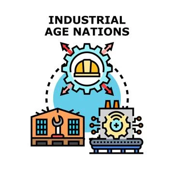 Industrial age nations developing production and manufacturing concepts Stock Illustration