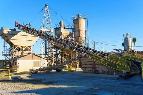 Industrial Aggregate Processing Facility with Conveyors in Perris California Stock Photos