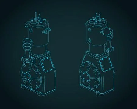 Industrial air compressor isometric blueprints Stock Illustration