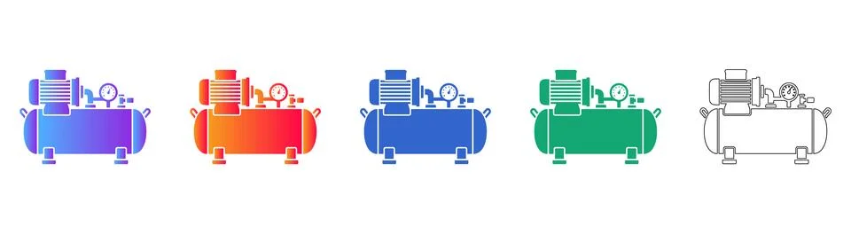 Industrial Air Compressor Vector Icon Set Illustrazione stock