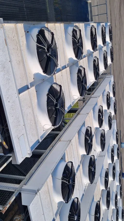 Industrial air conditioning system. Close-up of large industrial fans. Stock Footage 273577106