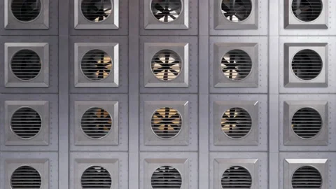 Industrial air conditioning system,  ventilation fans during rotation. 動画素材 99487316
