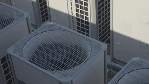 Industrial air conditioning units installed on the roof Stock Footage 287503777
